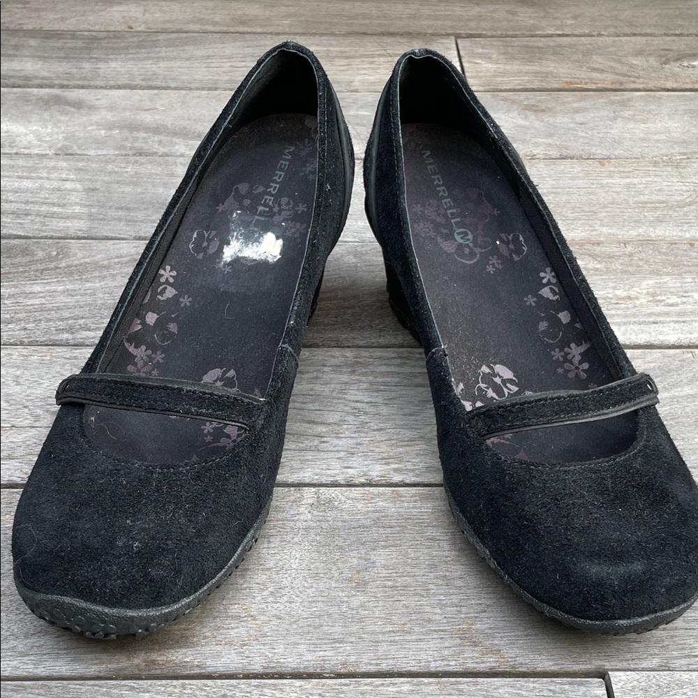 Merrell Black Suede Mary Jane Style Flats